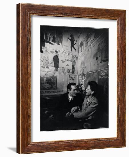 French Couple at Cafe Tango du Chat in the Latin Quarter, Paris-Gjon Mili-Framed Photographic Print