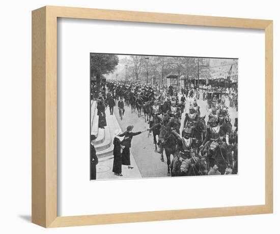 'French cuirassiers riding through the streets of Paris on their way on the front', 1914-Unknown-Framed Photographic Print