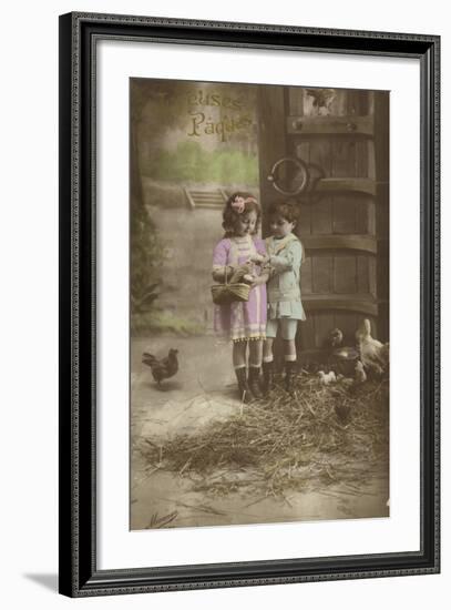 French Easter Card, Showing Children Finding Eggs-null-Framed Photographic Print