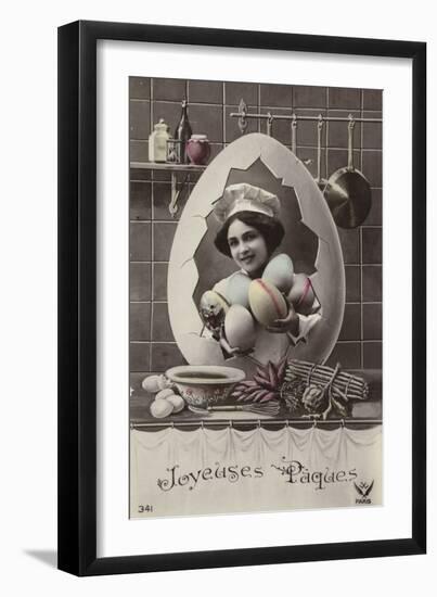 French Easter Card, Showing Girl in Kitchen-null-Framed Photographic Print