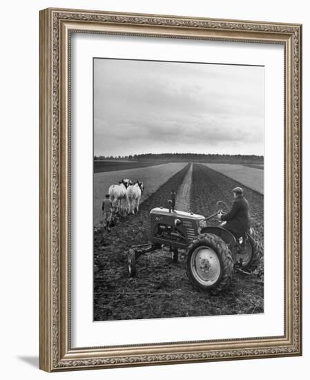 French Farmer Georges Raoul Fremond Trying Out His New Massey-Harris Tractor Obtained Through Eca-null-Framed Photographic Print