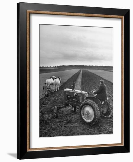 French Farmer Georges Raoul Fremond Trying Out His New Massey-Harris Tractor Obtained Through Eca-null-Framed Photographic Print