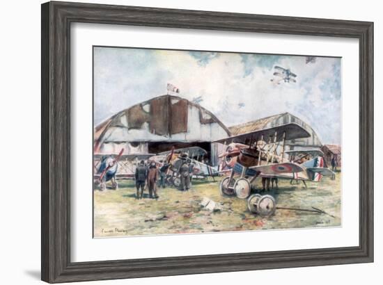 French Fighter Squadron Aerodrome, 1918-Francois Flameng-Framed Giclee Print