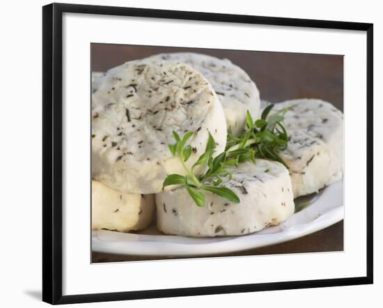 French Goat Cheese on Wooden Table, Clos Des Iles, Le Brusc, Cote d'Azur, Var, France-Per Karlsson-Framed Photographic Print