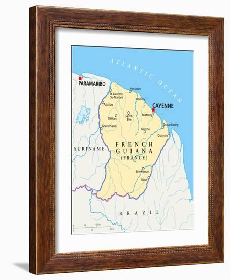 French Guiana Political Map-Peter Hermes Furian-Framed Art Print