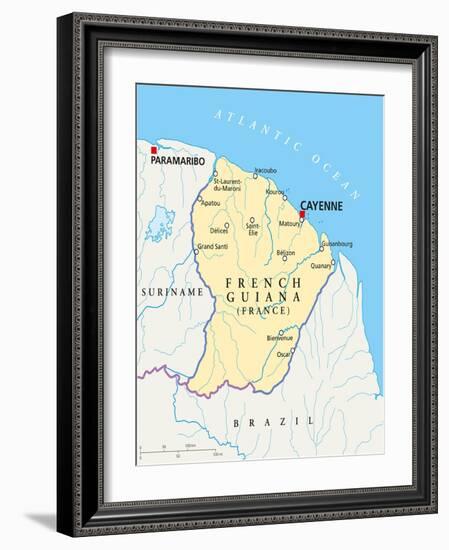 French Guiana Political Map-Peter Hermes Furian-Framed Art Print