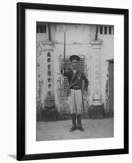 French Indo China Dang Man Tran Lifting His Sword in Token of Shift of Allegiance to French-null-Framed Photographic Print