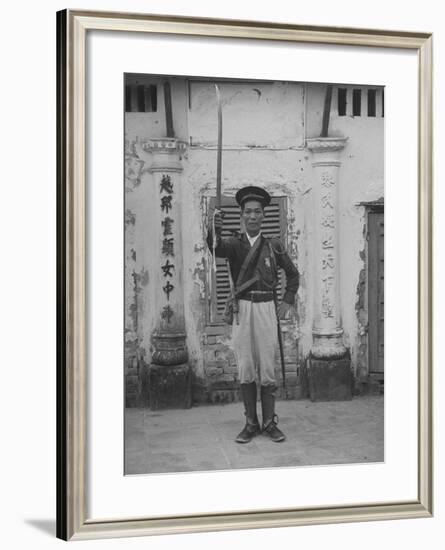 French Indo China Dang Man Tran Lifting His Sword in Token of Shift of Allegiance to French-null-Framed Photographic Print