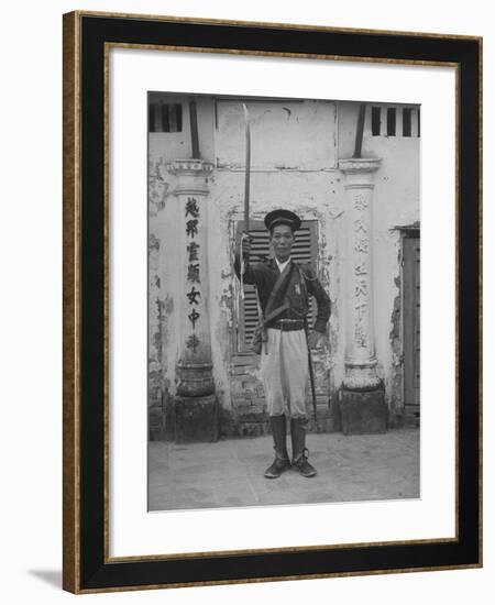 French Indo China Dang Man Tran Lifting His Sword in Token of Shift of Allegiance to French-null-Framed Photographic Print