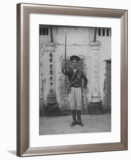 French Indo China Dang Man Tran Lifting His Sword in Token of Shift of Allegiance to French-null-Framed Photographic Print