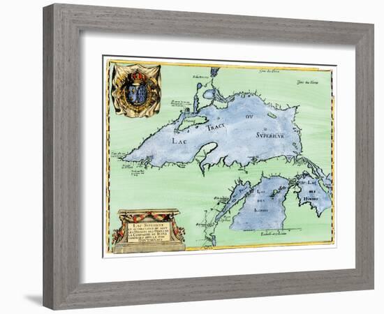 French Jesuit Map of Lake Superior, Upper Michigan, and Wisconsin, 1600s--Framed Giclee Print