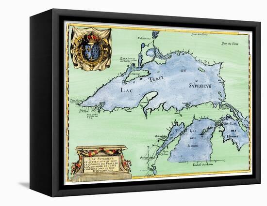 French Jesuit Map of Lake Superior, Upper Michigan, and Wisconsin, 1600s-null-Framed Premier Image Canvas