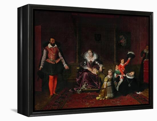 French King Henri IV Plays with His Children as the Spanish Ambassador Enters-Jean-Auguste-Dominique Ingres-Framed Premier Image Canvas