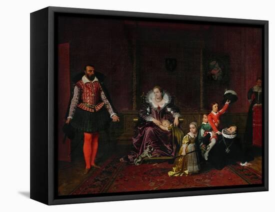 French King Henri IV Plays with His Children as the Spanish Ambassador Enters-Jean-Auguste-Dominique Ingres-Framed Premier Image Canvas