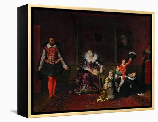 French King Henri IV Plays with His Children as the Spanish Ambassador Enters-Jean-Auguste-Dominique Ingres-Framed Premier Image Canvas