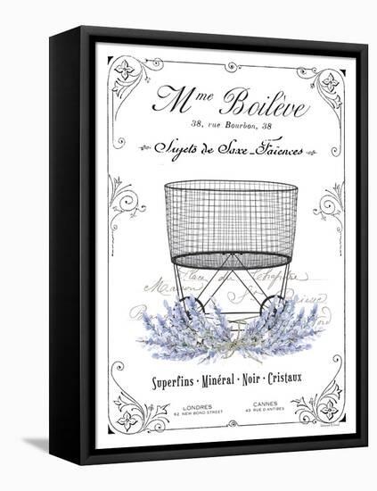 French Laundry Basket-lettered & lined-Framed Stretched Canvas