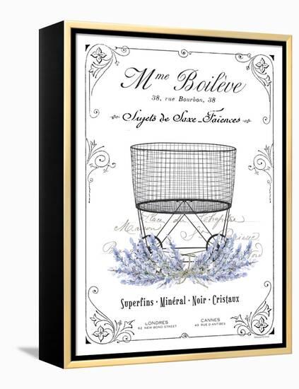 French Laundry Basket-lettered & lined-Framed Stretched Canvas