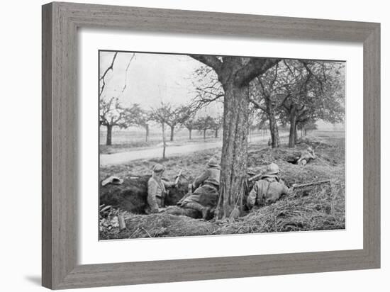 French Machine Gunners Dug in at the Edge of a Road, under Apple Trees, 1918-null-Framed Giclee Print