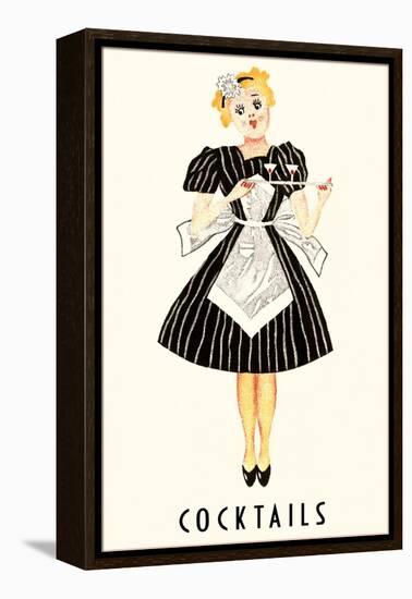 French Maid Serving Cocktails-null-Framed Stretched Canvas