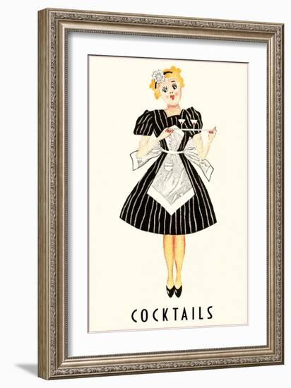 French Maid Serving Cocktails-null-Framed Art Print