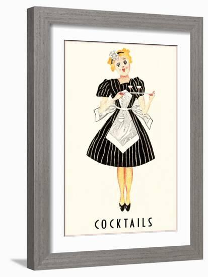 French Maid Serving Cocktails-null-Framed Art Print