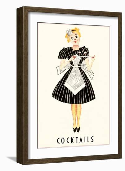 French Maid Serving Cocktails-null-Framed Art Print