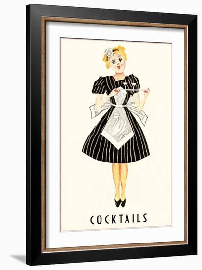 French Maid Serving Cocktails-null-Framed Art Print