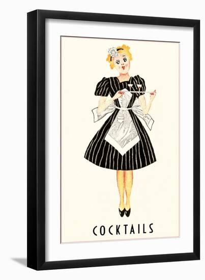 French Maid Serving Cocktails-null-Framed Art Print