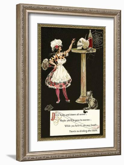 French Maid Toasting Skull-null-Framed Art Print