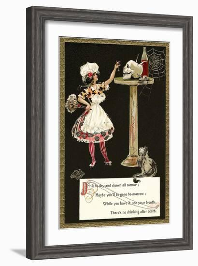French Maid Toasting Skull-null-Framed Art Print