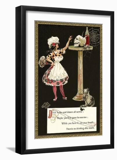 French Maid Toasting Skull-null-Framed Art Print