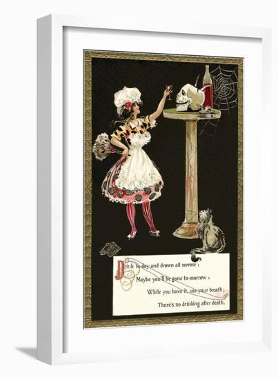 French Maid Toasting Skull-null-Framed Art Print