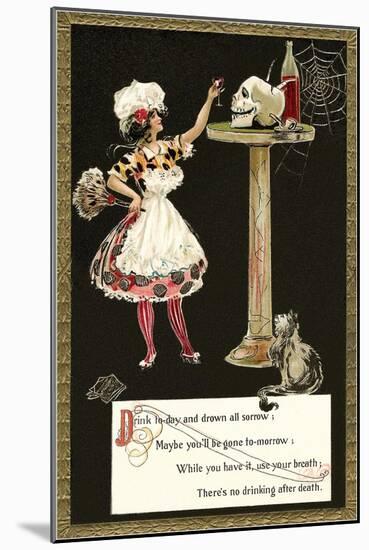French Maid Toasting Skull-null-Mounted Art Print