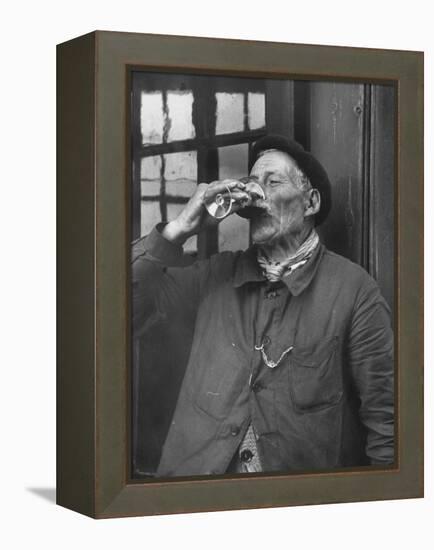 French Man Drinking a Glass of Wine-null-Framed Premier Image Canvas