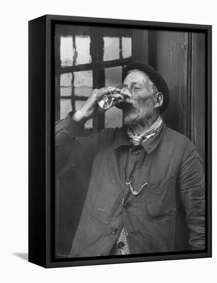 French Man Drinking a Glass of Wine-null-Framed Premier Image Canvas