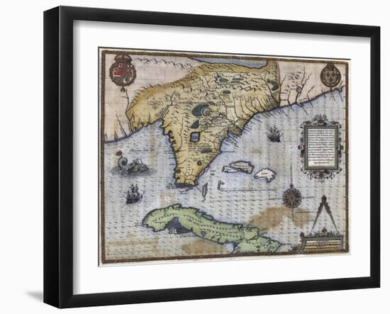 French Map Of Florida - Floridae Americae Provinciae 1564-Vintage Lavoie-Framed Giclee Print
