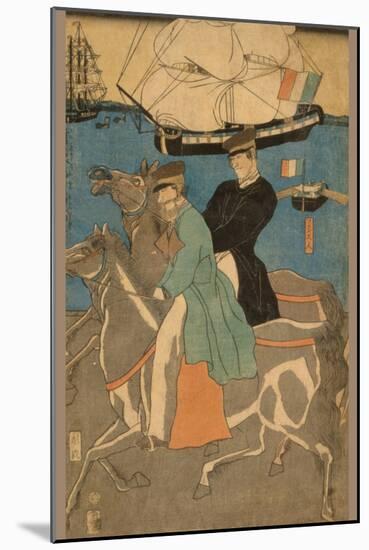 French Men Taking Horse Ride on Sunday in Yokohama (Yokohama Kyu?Jitsu Furansujin Uma Yu?Ko?)-Sadahide Utagawa-Mounted Art Print