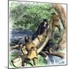 French Missionary and Fur Traders Carrying a Canoe at a Portage in North America-null-Mounted Giclee Print