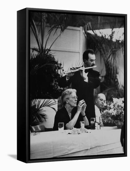 French Music Teacher Nadia Boulanger Listening to Debussey Piece Played During Banquet in Her Honor-Al Fenn-Framed Premier Image Canvas