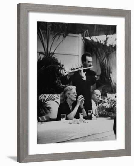 French Music Teacher Nadia Boulanger Listening to Debussey Piece Played During Banquet in Her Honor-Al Fenn-Framed Premium Photographic Print