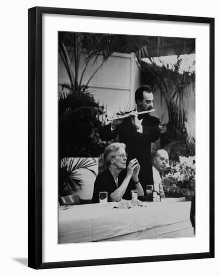 French Music Teacher Nadia Boulanger Listening to Debussey Piece Played During Banquet in Her Honor-Al Fenn-Framed Premium Photographic Print