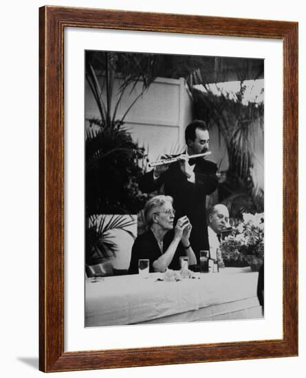 French Music Teacher Nadia Boulanger Listening to Debussey Piece Played During Banquet in Her Honor-Al Fenn-Framed Premium Photographic Print