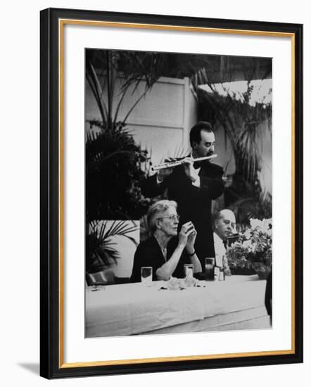 French Music Teacher Nadia Boulanger Listening to Debussey Piece Played During Banquet in Her Honor-Al Fenn-Framed Premium Photographic Print