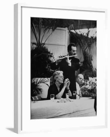 French Music Teacher Nadia Boulanger Listening to Debussey Piece Played During Banquet in Her Honor-Al Fenn-Framed Premium Photographic Print