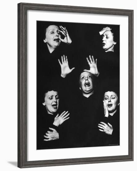 French Nightclub Singer Edith Piaf Singing During Her Performance at the Versailles Nightclub-Allan Grant-Framed Premium Photographic Print