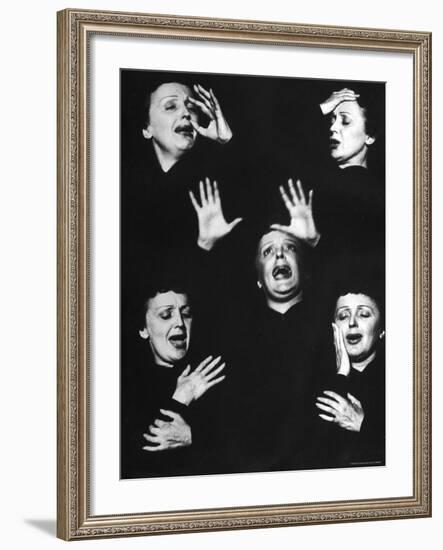 French Nightclub Singer Edith Piaf Singing During Her Performance at the Versailles Nightclub-Allan Grant-Framed Premium Photographic Print