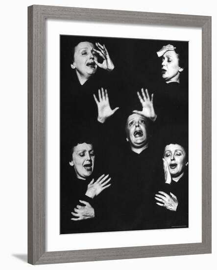 French Nightclub Singer Edith Piaf Singing During Her Performance at the Versailles Nightclub-Allan Grant-Framed Premium Photographic Print