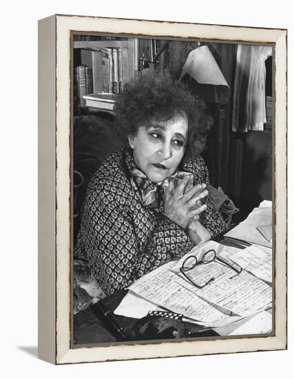 French Novelist Colette, at Desk Covered with Handwritten Notes Topped by Reading Glasses at Home-David Scherman-Framed Premier Image Canvas