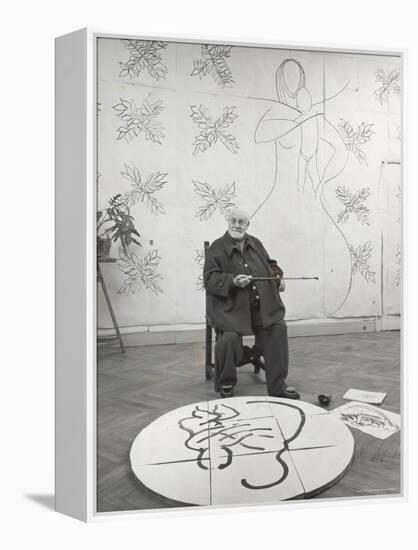 French Painter Henri Matisse Working on Medallion of Virgin and Child for Chapel at Vence in Studio-Dmitri Kessel-Framed Premier Image Canvas