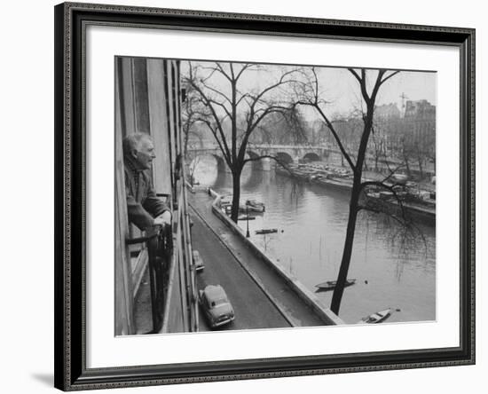 French Painter Marc Chagall Looking Out at the River Seine-Loomis Dean-Framed Premium Photographic Print